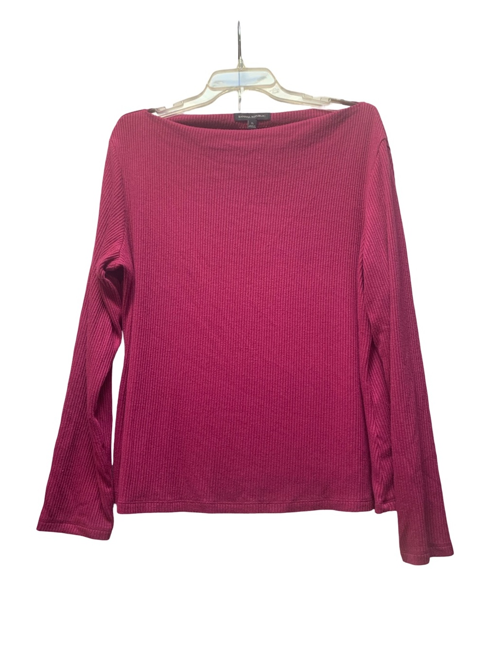 Banana Republic Ribbed Boatneck Long Sleeve Top - Raspberry